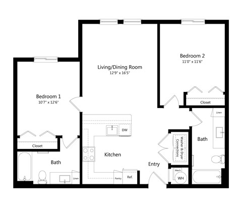 Two Bedroom Floor Plan at Carson Crossing Apartments in Austin